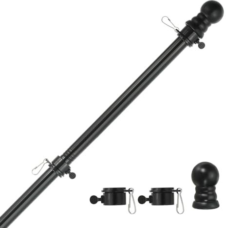 PATIKIL 6Ft mât Drapeau, 1 Dia INOX Acier Drapeau Mât avec Enchevêtrement Libre Anneaux pour 3' x 5' Drapeau Extérieur Maison Mural Bateau Camion (sans Support), Noir