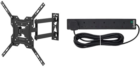 GRIFEMA GB1004 Swivel TV Wall Bracket, for 26-55 inch Screens, for Flat & Curved TV up to 30KG & PRO ELEC PELB1755 6 Gang Extension Lead with Surge Protection Black, 5m