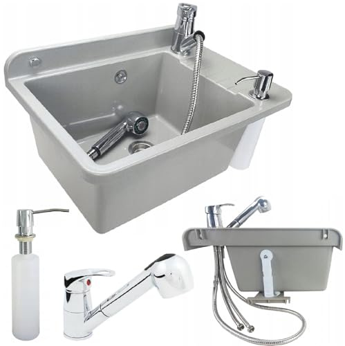 Lavandino con rubinetto, dispenser per sapone, per esterni, giardino, garage, cantina, lavanderia, officina
