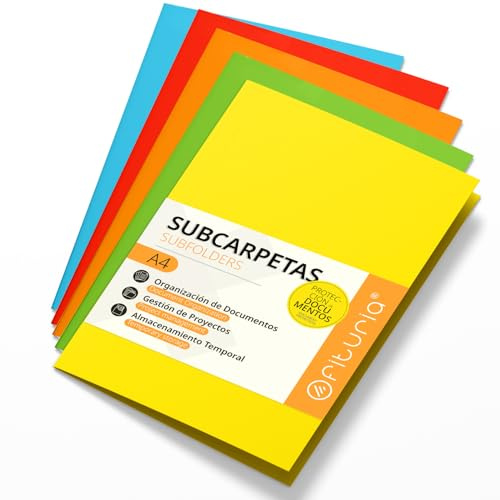 Undermappar i A4-kartong, 180 g pappersarkivmappar, dokumentsorterare, 50-pack färgade undermappar för arkivering och sortering - Offituria (intensiv blandning)