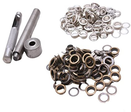 ULDIGI 100-piece Grommet Kit with Tools for Crafts Clothing Fasteners Silver Antique Brass Eyelet Buttons Inner Diameter 5mm for DIY Projects and Fabric Applications