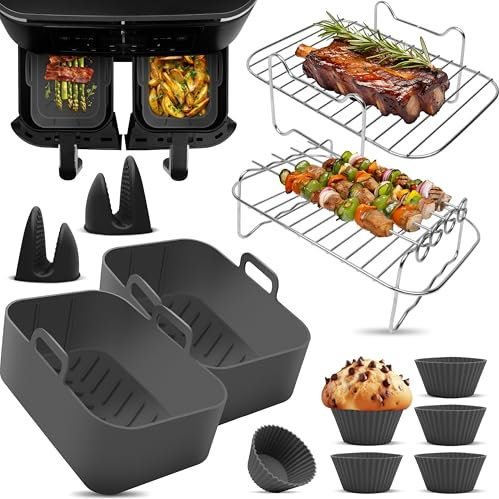 Fentic Heißluftfritteuse Zubehör – Ninja Heißluftfritteuse Zubehör – Geeignet für Ninja Foodi Max Dual Zone AF300EU AF400EU – Von 7,6L bis 9,5L – Inklusive Silikonform und E-Rezeptbuch