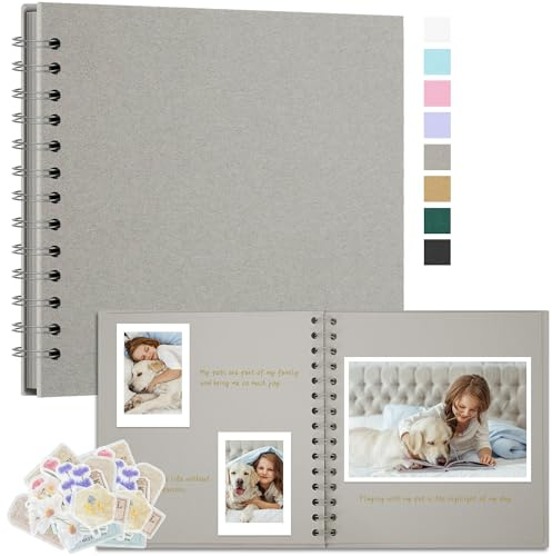 Remowith Album Photo Scrapbooking DIY, Scrapbook Papier Kraft épais, Livre de Mémoire Fait à la Main pour Mariage, Anniversaire, Voyage, Diplôme, Bébé et Famille 20,5x20,5 cm 40 Pages Gris Clair
