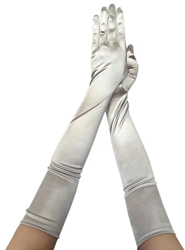 krautwear Guanti in satin da donna, guanti da sera (52 cm) in molti colori, argento, Taglia unica