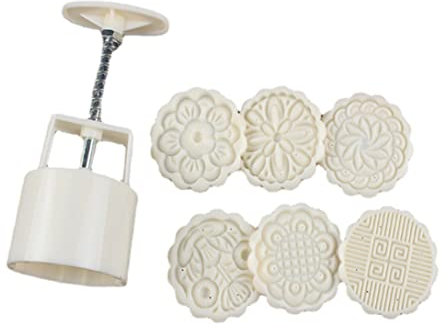 Moon Cake Mould Flower Shape Hand Pressure Cookie Cutter Cake Maker Baking Tool with 6 Stamps 7PCS moon cake mould cookie stamps mooncake press hand pressure cake mould