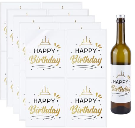 PH PandaHall 20 pz Etichette per Vino di Buon Compleanno Adesivi per Vino Impermeabili Etichette per Bottiglie Autoadesive Adesivo per Bottiglie per Regali di Festa di Compleanno 10x12cm