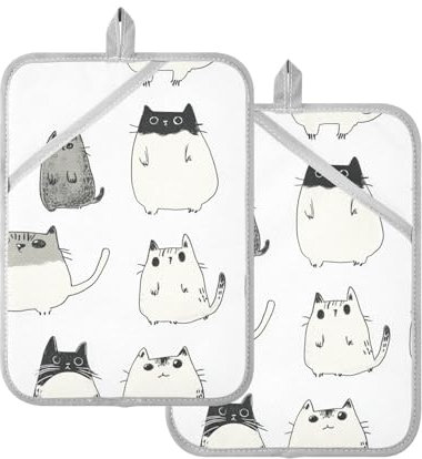 Foiosoh Presina resistente al calore con simpatici gatti bianchi per cucina con tasche presine calde presine da forno confezione da 2