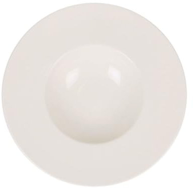 Pack de 6 assiettes rondes à manger creuses et empilables 860g LARA, plat à fruits et dessert, salade et soupe en porcelaine beige - Dimension: 28 x 5.5 cm - 37cl