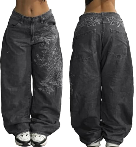 EMMIOL Women Hip Hop Baggy Jeans Trendy Mid-Low Waisted 90s Vintage Denim Vintage Jeans Streetwear