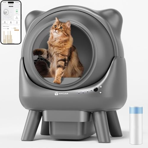 Cura X1 Lettiera Autopulente per Gatti (60L), con Controllo via App, Sensori di Sicurezza Anti-Pinch, Contenitore per Rifiuti Anti-Odore (8L), Facile da Pulire – Lettiera Elettrica per Gatti