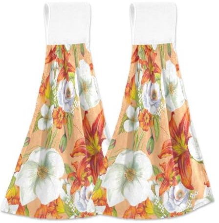 Lot de 2 torchons à suspendre pour cuisine - Absorbants et doux - 45,7 x 35,6 cm - Orange lys vif