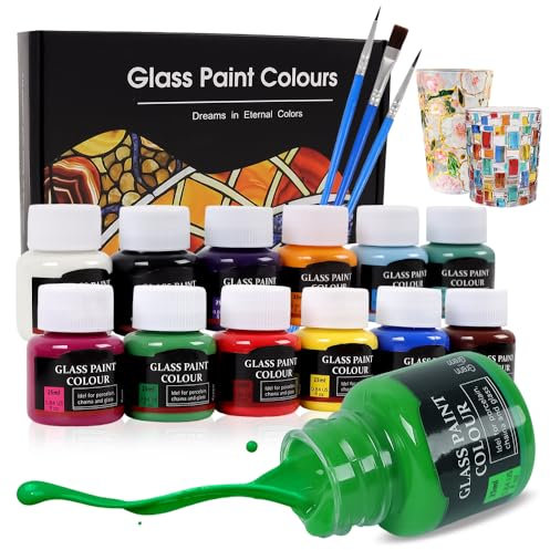 LiBozd Glasfarben Set 12x25ml - Professionelle Acrylfarbe für Glasmalerei | UV-Schutz & Hochpigmentiert | Ungiftig, Wasserfest & Für Mehrere Oberflächen | Ideal als Geschenk für Künstler