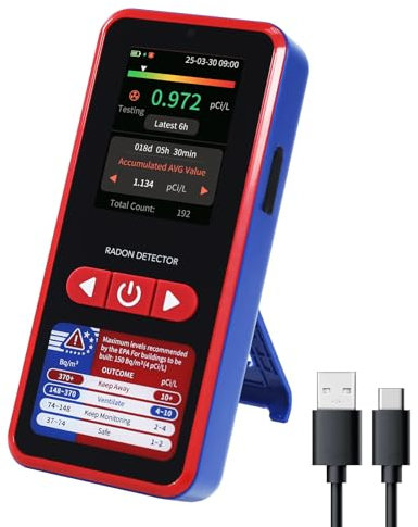 Radon Detector Portable Radon Tester, 0.09-1000pCi/L Radon Detector for Home, 504-Day Data Storage Radon Monitor with Buzzer and Visual Alarm, Large LCD Screen 45-Day Battery Life for Home Basement