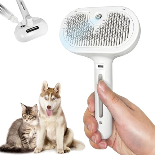 3-In-1 Dampf-Haustierbürste, Selbstreinigende Hunde Spraybürste Zum Haaren, Katzenbürste Mit Dampf, Schneller, Sanfter, Hygienischer Für Hunde Und Katzen (Weiß)