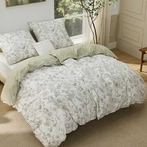 BEDSURE Bettwäsche 135x200 Baumwolle 4teilig - Salbeigrün