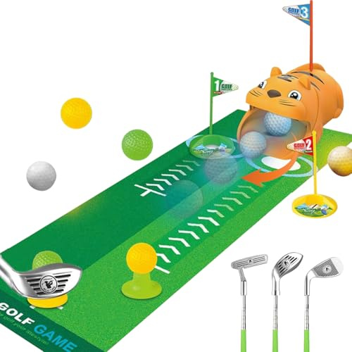 LUPATDY Minigolf set leksaker för barn, 18 st inomhus utomhus golfväska lekset med 3 färgglada golfklubbor, 8 bollar, puttmatta leksaker för pojkar