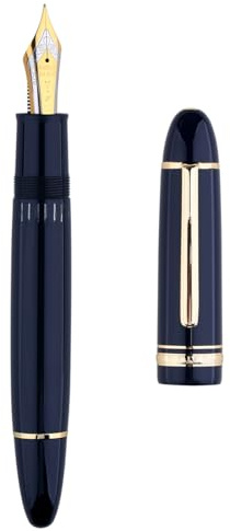 erofa Majohn P141 Kolbenfüllhalter NO.8 feine Feder, blaues Harz mit Tintenfenster, Schreiben Geschenkstift mit Box, Goldrand