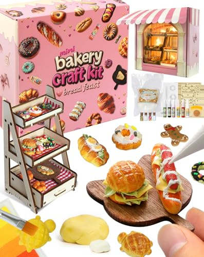 iLAND Air Dry Clay for Kids Creative Craft Kits for Kids DIY Bakery Mini Food 1/12 Accessories Girls Toys Age 7 8 9 for Girls Age 10 11 12 Family Games Arts and Crafts Set Birthday Presents