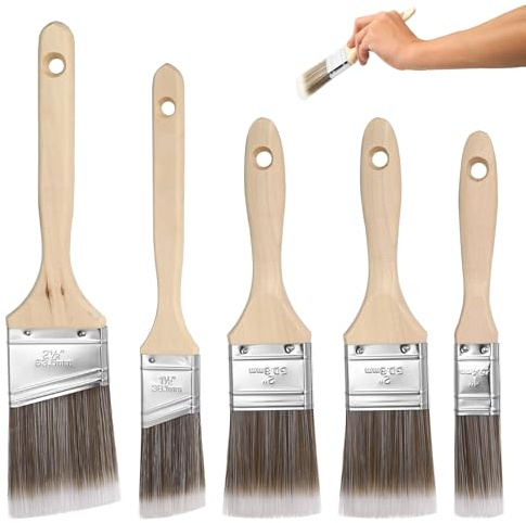 Aoyfuwell Paint Brush Set - 5 Pack Angled Cutting in Paint Brushes, Multi-size Decorating Paint Brushes for Wall Trim, Fence, Furniture, Interior Exterior Staining & Masonry Painting