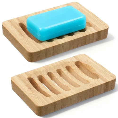 2 Stück Holz Seifenschale mit Ablauf, Soap Dish, Badewanne, Wohnmobil | Bambus Seifenschale, Handgefertigte Seifenablage, Seifenschalen, Seifenhalter, für Dusche, Waschbecken, Badezimmer