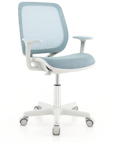 COSTWAY Kinder Schreibtischstuhl 360° drehbar, Sitzhöhe 43-55cm höhenverstellbar, Kinderdrehstuhl ergonomisch mit Rollen, Bürostuhl mit Rückenlehnen & Armlehnen für Kinder ab 6 Jahren (Blau)