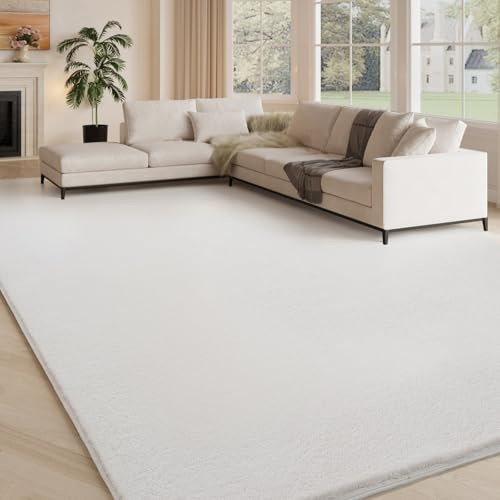 Yuanlne Teppich Wohnzimmer 240x300cm, Waschbarer Kinderzimmer Mädchen Junge Schlafzimmer Grau Carpet Gegend Kurzflor Flauschig Rutschmatte (Cremeweiß, 240x300)