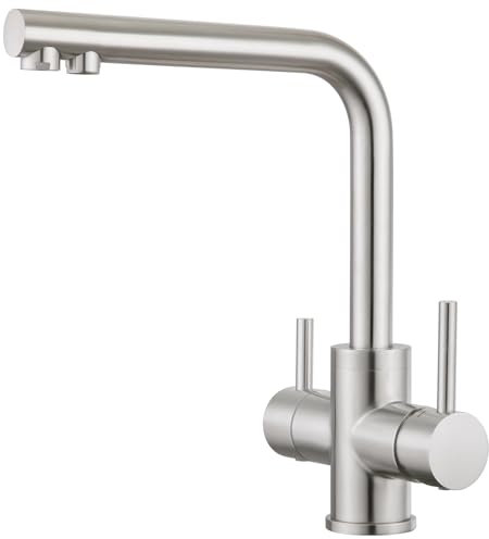 CREA 3 Way Kitchen Tap, 360° Swivel Three Way Tap, 3 in 1 Kitchen Sink Tap, Triflow Kitchen Tap with 2 Handles, Stainless Steel