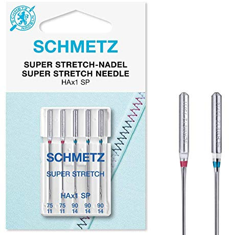 SCHMETZ | 5 Nähmaschinennadeln | Super Stretch | HAX1 SP | Nadeldicke 75/11-90/14 | auf jeder gängigen Haushaltsnähmaschine einsetzbar