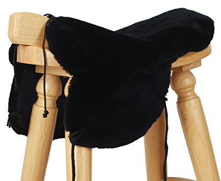 Golden Mall Genuine Merino Sheepskin Full Western Saddle Seat Saver(Black, with Cover)