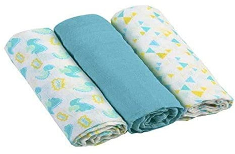 Babyono Mullwindeln Super weiches Musselin - Windeln 70x70 cm (3 Stück), Spucktücher (blau)