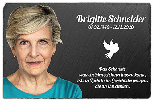 Paule Black Gedenktafel für Menschen mit UV-Druck Schiefer 30 x 20 cm - Individueller Text und Foto