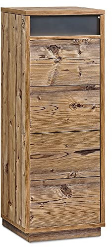 Aileenstore Kommode mit 4 Schubkästen, Klapp-Deckel & Dokumenten-Ablage mit Glasfenster - Schubladen-Turm - Push-to-Open Sideboard - Farbe: Fichte