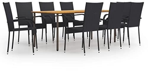 vidaXL Gartenmöbel 9-TLG. Gartengarnitur Gartenset Sitzgarnitur Sitzgruppe Tisch Stühle Gartenstuhl Gartentisch Esstisch Essstuhl Poly Rattan Schwarz