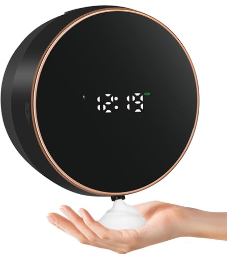 Automatic Soap Dispenser Foam Bathroom: Wall Mount Rechargeable Touchless Adjustable Auto Smart Electric Plastic Black Foaming Soap Dispenser with Clock - Kitchen - Hand Dish Lotion Couple Kids