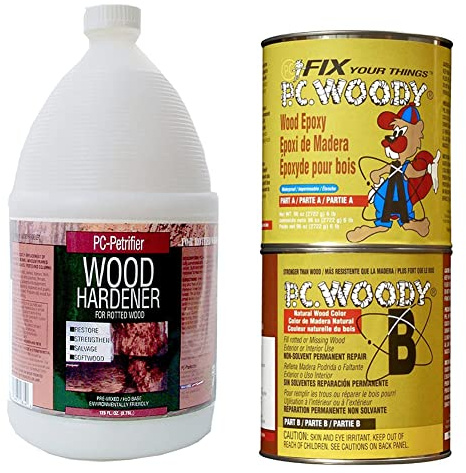 PC-Products Wood Repair Epoxy Paste and Wood Hardener Kit, PC-Woody 96 oz and PC-Petrifier 1 Gallon