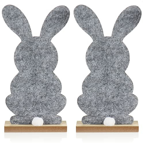 com-four® 2X Deko Aufsteller für Ostern, Niedliche Filz-Osterhasen | Osterdeko zum Hinstellen - Osterdekoration aus Holz und Filz