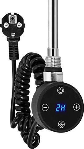 EMKE Heizstab mit Thermostat 1200W, Heizstab aus Edelstahl für Badheizkörper Handtuchheizkörper Handtuchwärmer Elektrisch, Elektroheizstab Heizpatrone mit Temperaturregler Schwarz