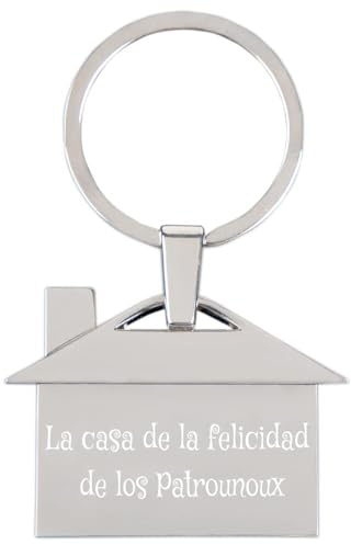 Porte-clés maison personnalisé en métal argenté – Gravure texte sur porte clé en acier brillant – Idée cadeau unique homme ou femme
