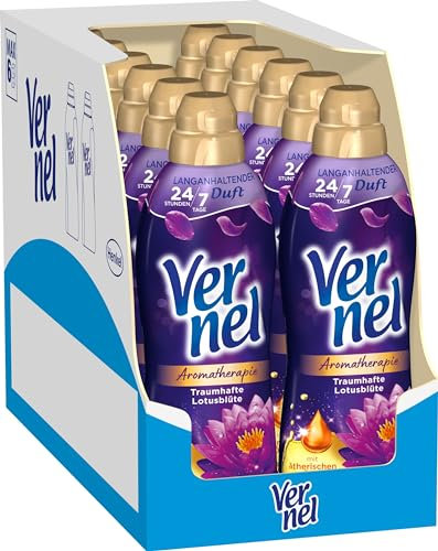 Vernel Aromatherapie Traumhafte Lotusblüte Weichspüler (12x37 Waschladungen), langanhaltender Wäscheduft mit ätherischen Ölen für 24/7 Frische, recycelbare Flasche