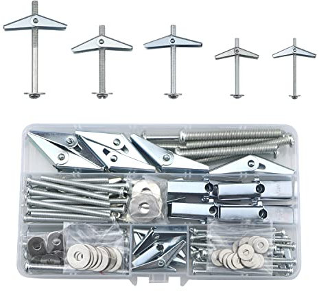 Plasterboard Fixings 40 Sets(120pcs),Drywall Screws And Wing Spring Toggle Bolts(M3/M4/M5/M6) Assorted Hollow Anchors Kit,Heavy Duty Wall Plugs For Plasterboard,Cavity Wall,Fibreboard(50/60/80mm)