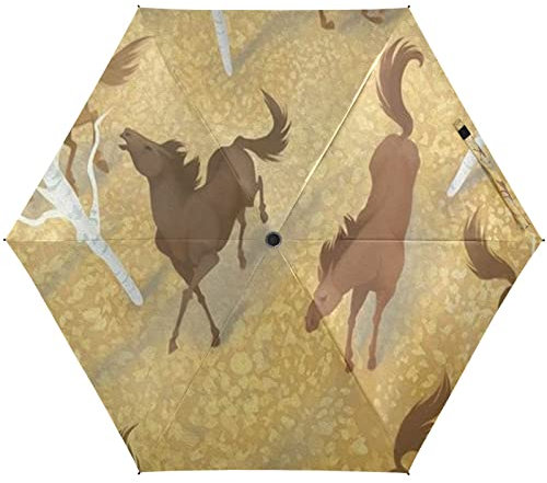 KAAVIYO Wild Laufendes Pferd Regenschirm UV-Schutz Taschenschirm Umbrella Klein Leicht Schirm Kompakt Schirme für Mädchen Reise Strand Frauen