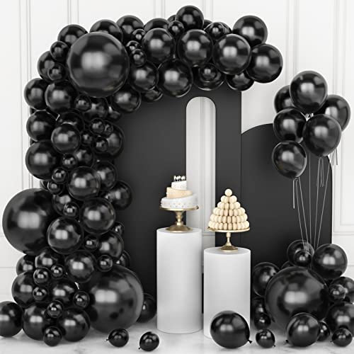106 pcs Ballons Noir Ballons en Latex 5 10 12 18 pouces Kit de Guirlande de Ballon Noir avec Ruban pour Femmes Garçons Filles Fête d'Anniversaire Mariage Halloween Remise de Diplômes Décorations