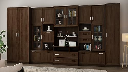 eMeblast Wohnwand Lena - Schrankwand - Vitrinen - Hängeschrank - Wohnzimmer - Klassisches Design - Elegant Möbel - Wohnzimmerschränke - BxHxT 405x210x53-5 Schränke - TV-Schränke - Dark Sonoma