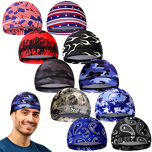 Tarpop 10 Men Skull Caps Helmet Liner, Novelty Style Multicolor
