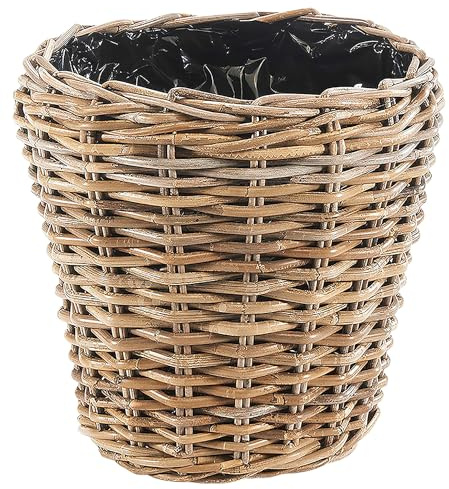 Kobolo Pflanzkorb Übertopf aus Rattan rund mit 34x34x34 cm Kubu Grey