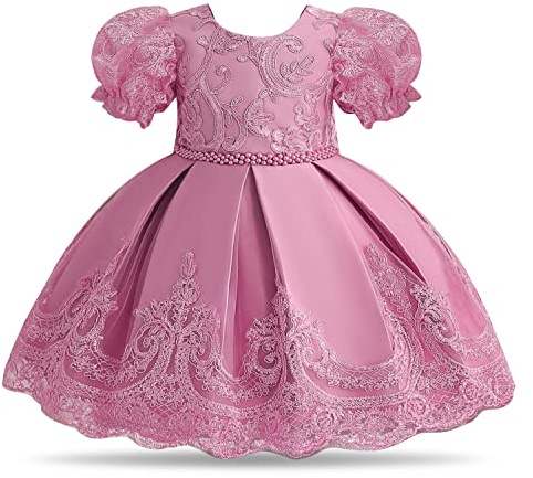 NNJXD Vestido de Fiesta de Encaje para niña bebé Bautismo Bowknot Vestido de Novia con tutú para niños pequeños 2021 Rosa empolvado Tamaño (110) 3-4años