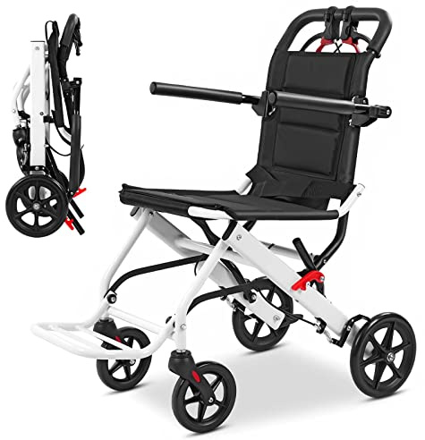 GHBXJX Ultraleicht Rollstuhl Faltbar Leicht Reiserollstuhl, Kleiner Rollstuhl für die Wohnung, Extra Schmaler Rollstühle mit Trommelbremse, Sitzbreite 39 cm, Aluminium, 6.3 kg