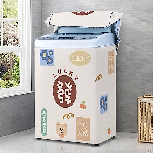 Odot Funda Lavadora de Carga Superior Funda, Lavadora Exterior Impermeable Protectora con Cremallera para Lavadora Cubierta y Secadora de Carga Superior (L,patrón de la Suerte)