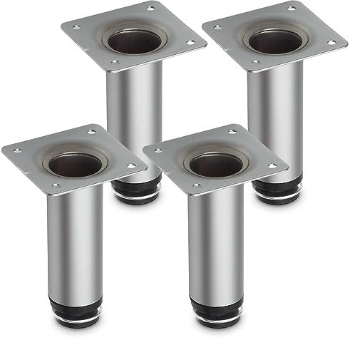 Mavö 4 Stück runde Kommodenfüße verstellbare 10cm (+10mm) Möbelfüße Möbelbeine Kurze Sofabeine Schrankbeine AZO (100mm, Chrom matt)