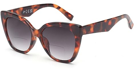 JM Classic Bifocal läsglasögon överdimensionerade Cateye snygga solglasögonläsare för kvinnor leopard 2,0